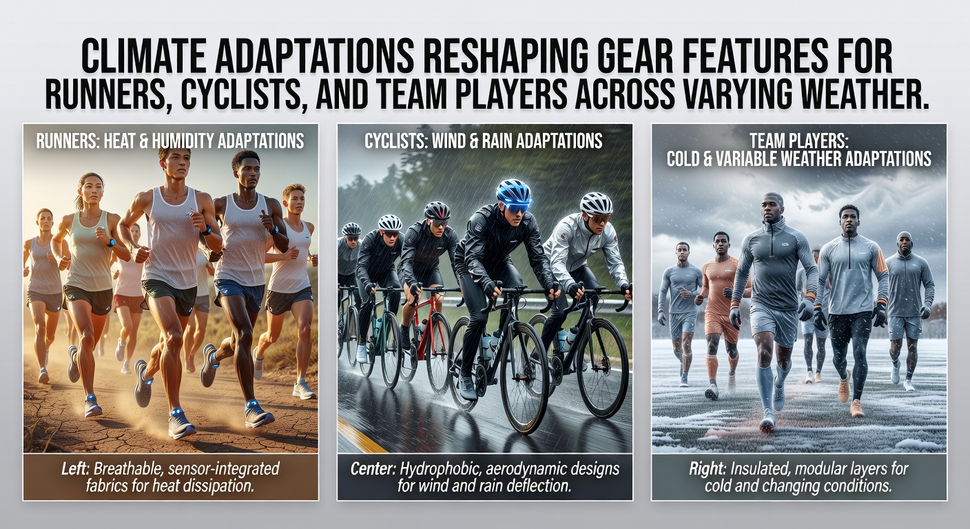Cycling and team sports gear with climate-adaptive features for wet and variable weather zones