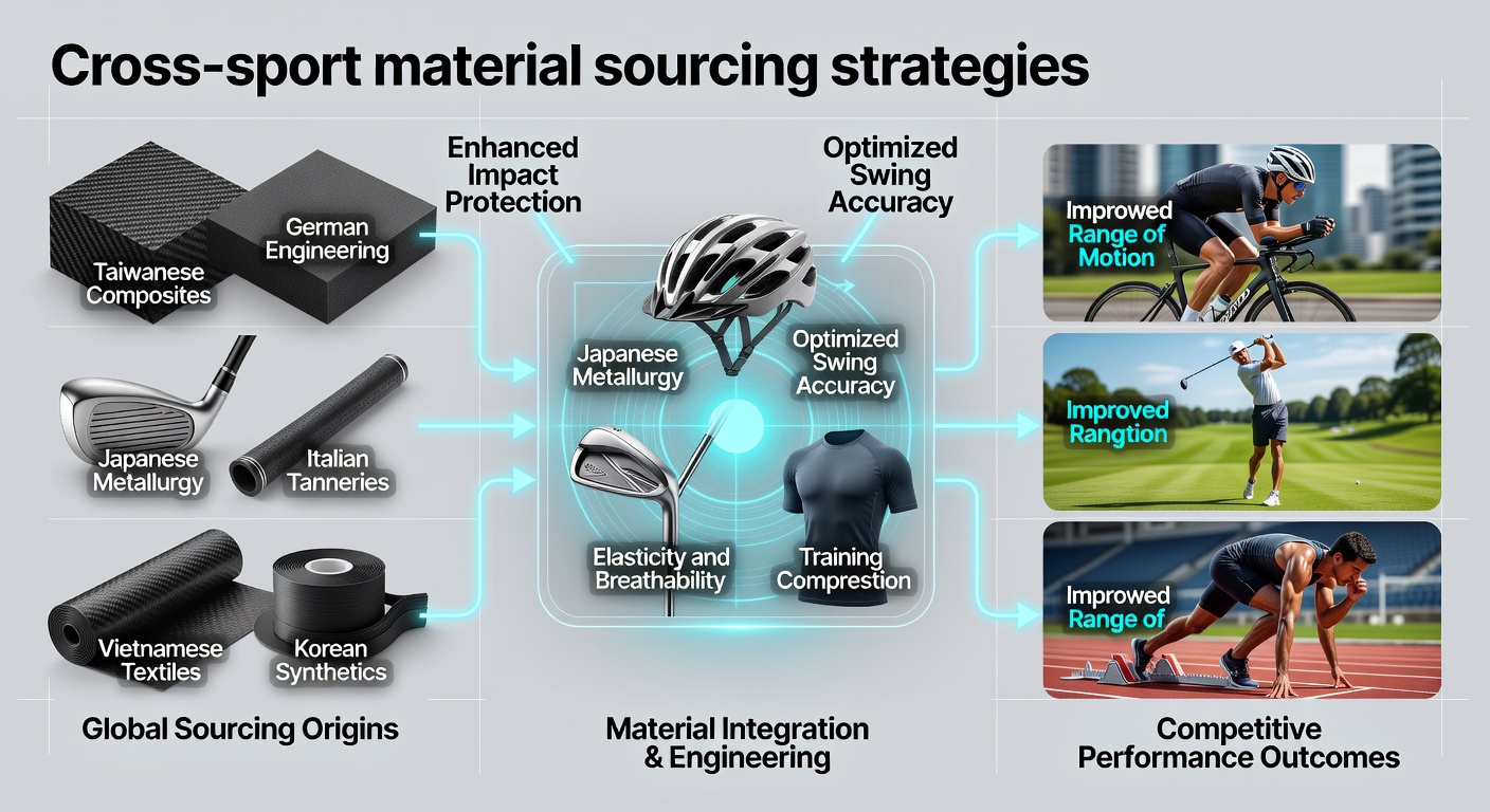 Supply chain mapping for cycling helmets, golf clubs, and training apparel materials