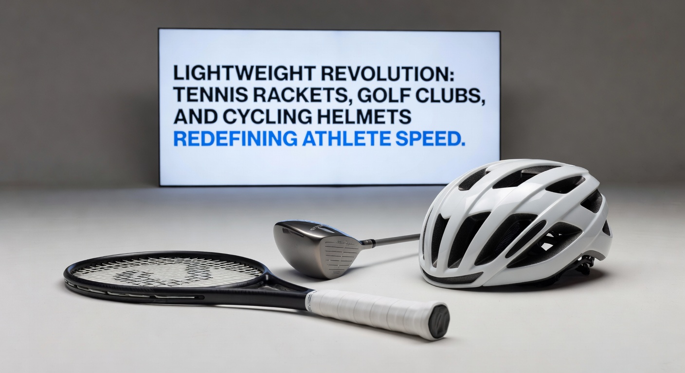 A tennis player mid-swing with a sleek lightweight racket, highlighting speed and precision on the court