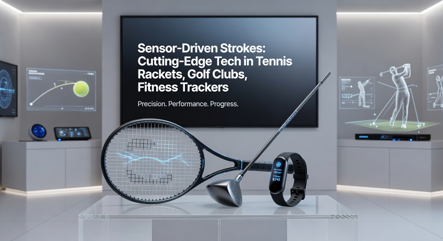 Professional tennis player executing a powerful serve with a racket embedded with motion sensors capturing swing data in real time