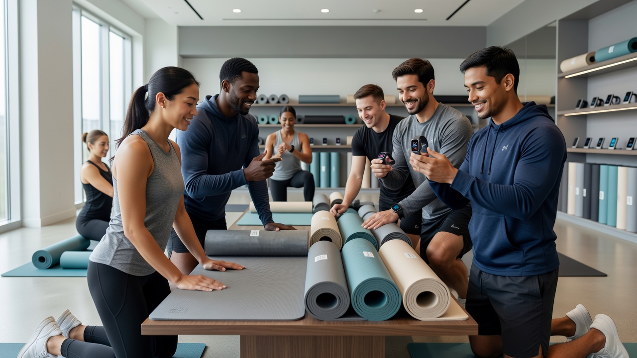 Athletes reviewing monitoring device data together after an outdoor group training session in a park setting