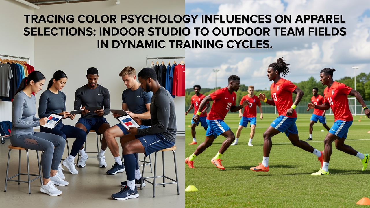 Athletes in studio transitioning to outdoor fields wearing varied color apparel