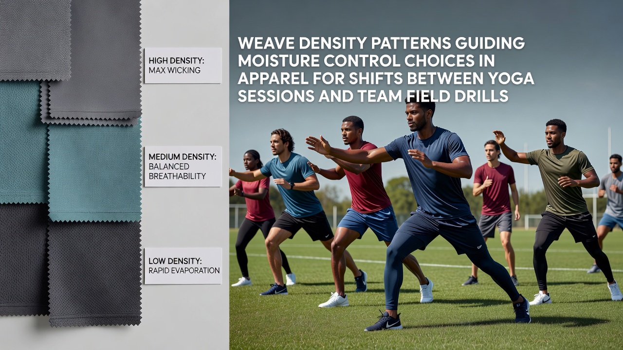 Close-up view of varied weave density patterns in athletic apparel fabrics designed for moisture management during activity transitions