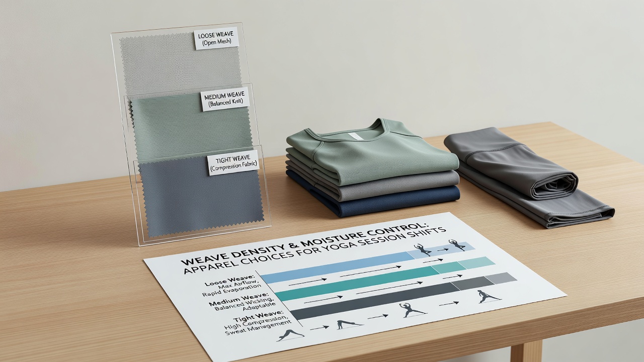 Athletes transitioning between indoor yoga practice and outdoor team drills wearing apparel with engineered weave density zones for moisture control