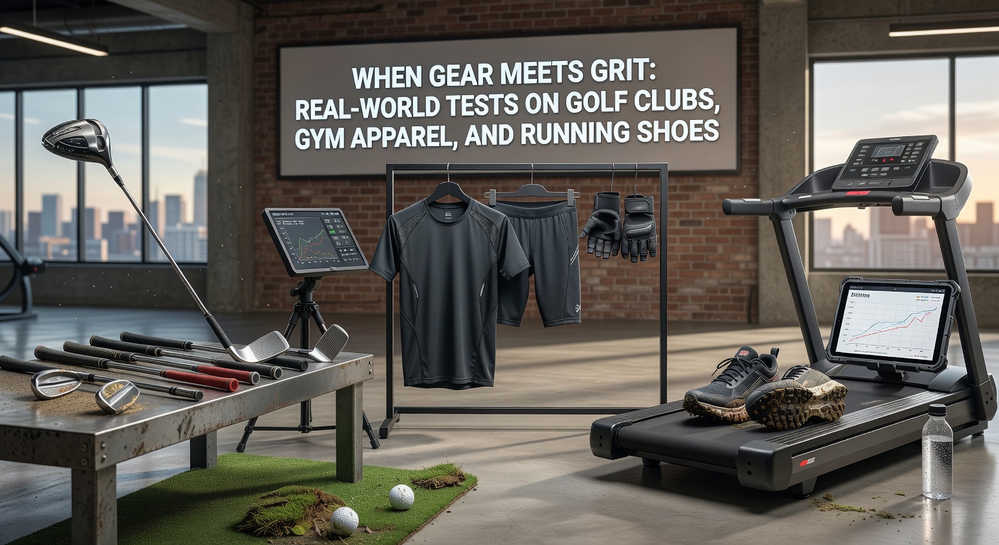 Close-up of gym apparel under stress tests, showing fabric tears, sweat stains, and stretch recovery in a high-intensity workout setting